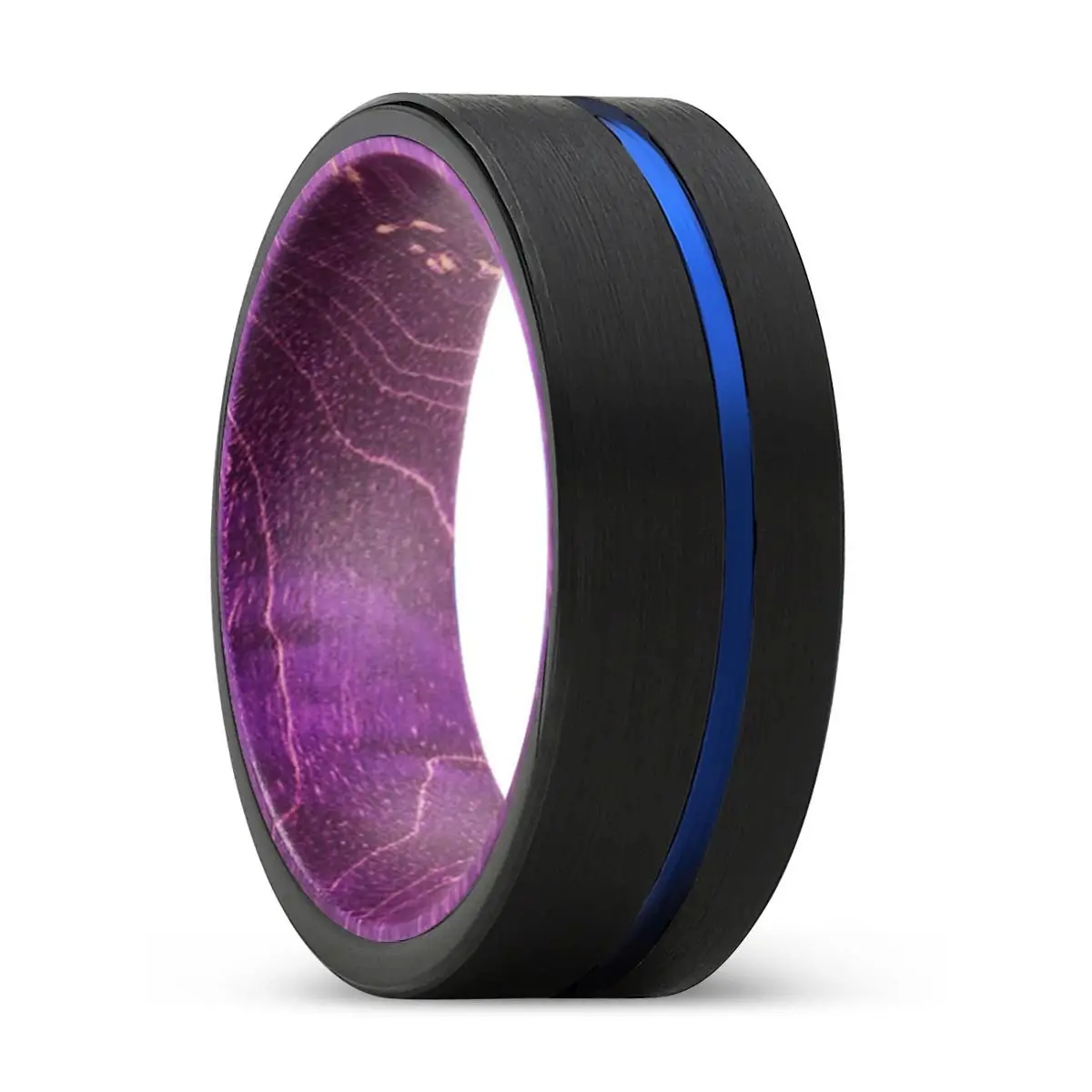 Paladin | Purple Wood, Black Tungsten Ring, Blue Offset Groove, Flat 1