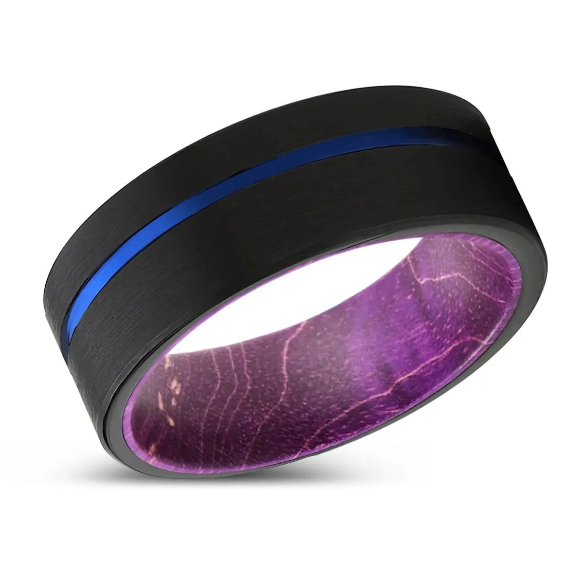 Paladin | Purple Wood, Black Tungsten Ring, Blue Offset Groove, Flat 2