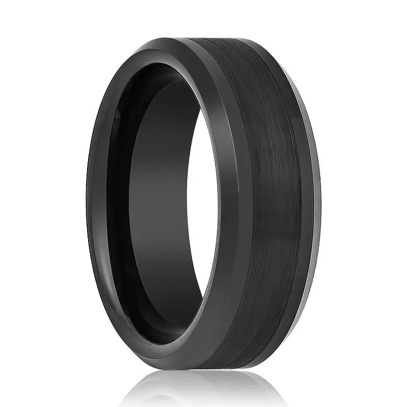 Pandarus | Black Tungsten Ring, Brushed, Beveled 1