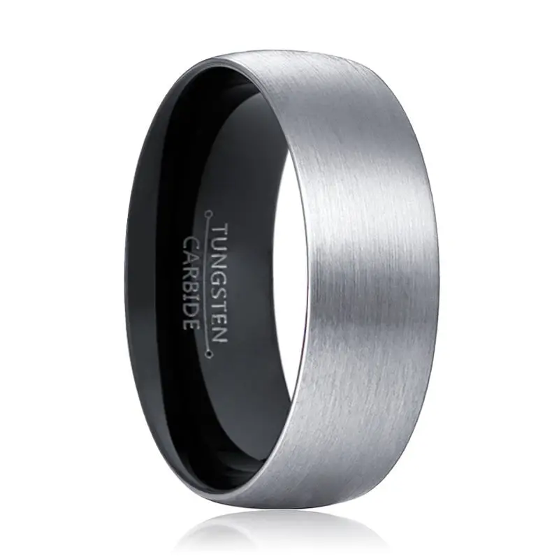 Pango | Black Ring, Silver Tungsten Ring, Brushed, Domed 1