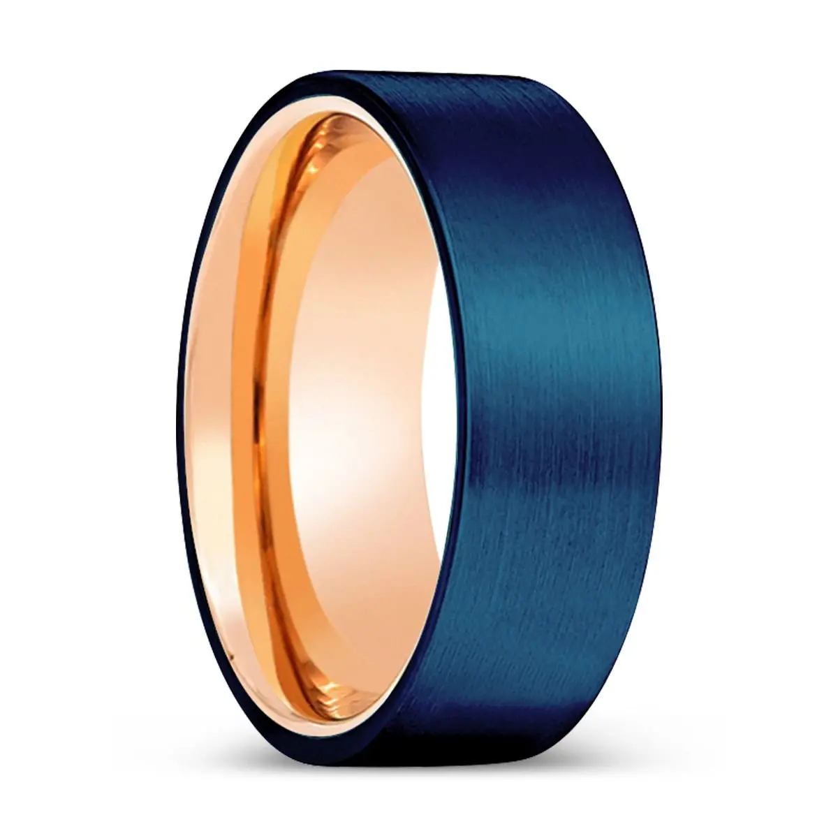 Paradise | Rose Gold Ring, Blue Tungsten Ring, Brushed, Flat 1
