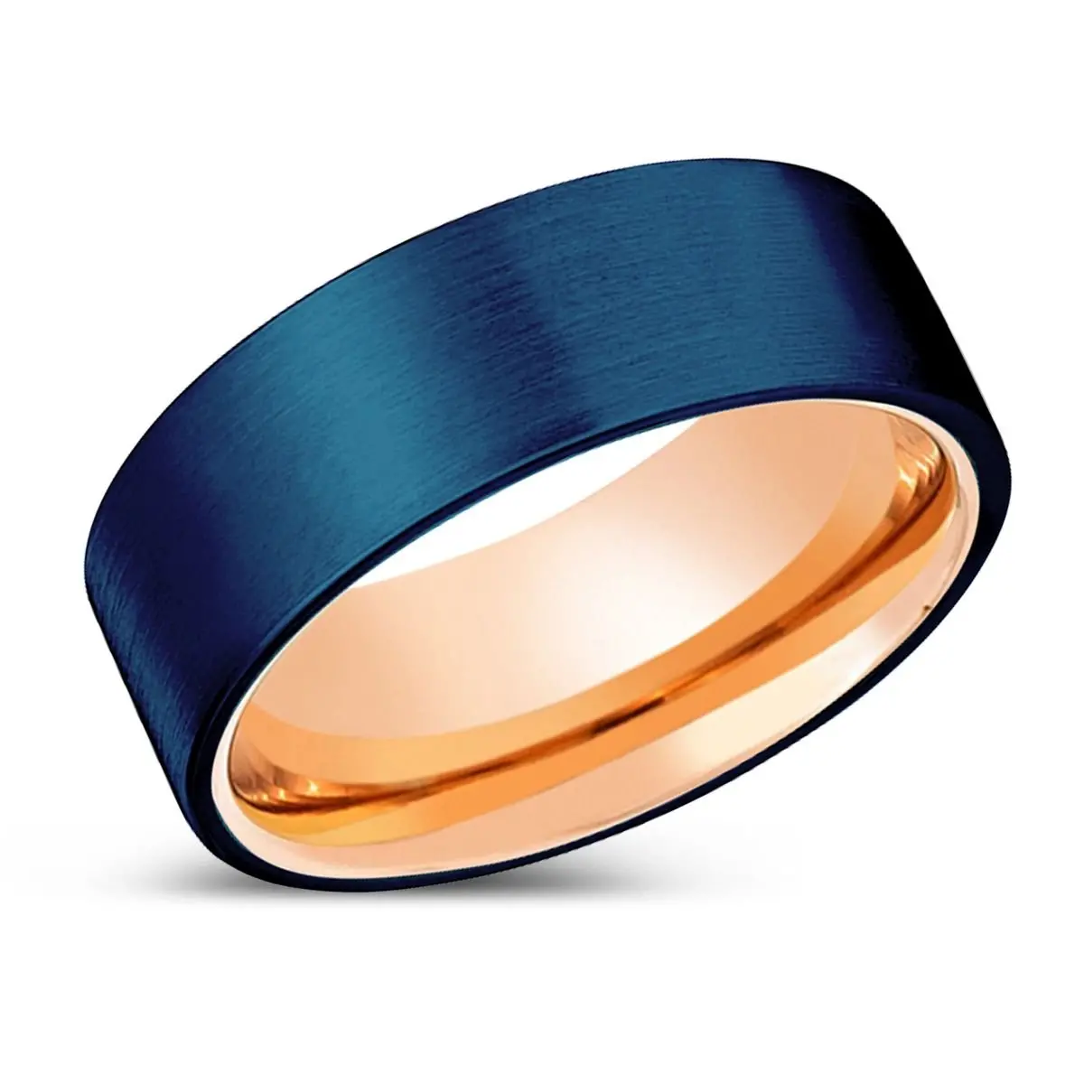 Paradise | Rose Gold Ring, Blue Tungsten Ring, Brushed, Flat 2