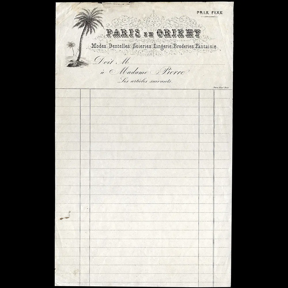 Paris En Orient - Facture De La Maison De Modes, Dentelles Et Soieries (Circa 1880-1890S) 1