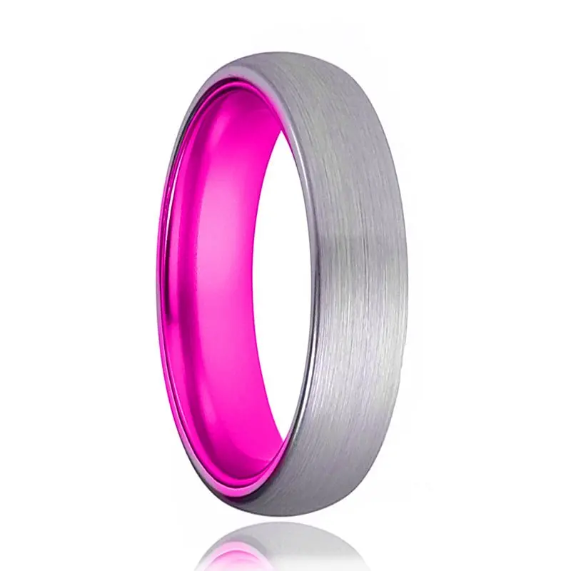Passion | Pink Ring, Silver Tungsten Ring, Brushed, Domed 1