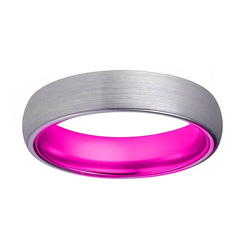 Passion | Pink Ring, Silver Tungsten Ring, Brushed, Domed 2