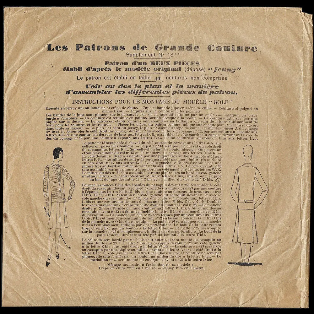 Les Patrons De Grande Couture - Numéro 18, Patron De L'ensemble Golf De Jenny (1928) 1