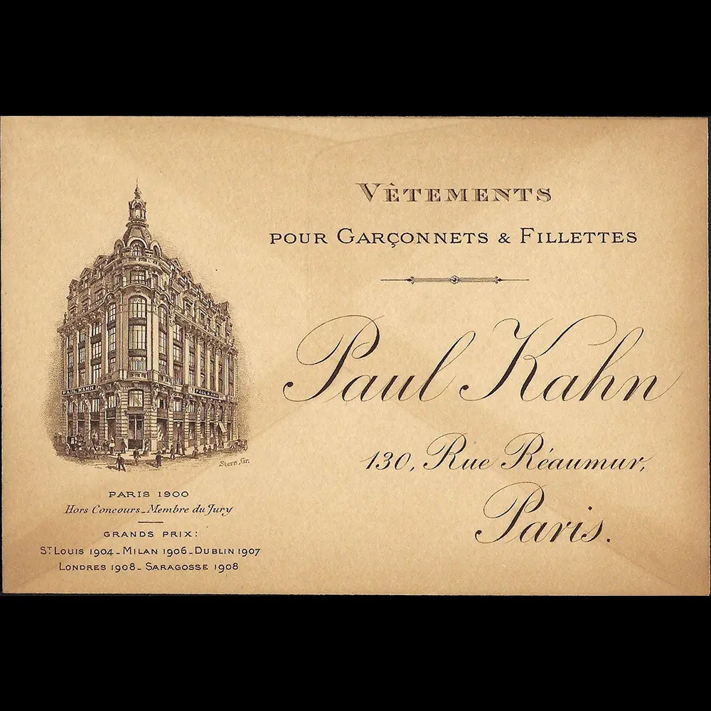 Paul Kahn - Carte De La Maison Pour Vêtements D'enfants, 130 Rue Reaumur À Paris (1908) 1