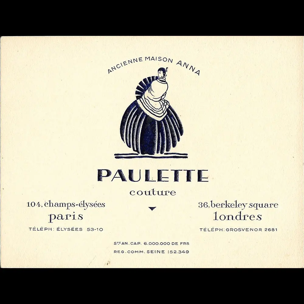 Paulette - Carte De La Maison De Couture, 104 Avenue Des Champs-Elysées À Paris (1920S) 1