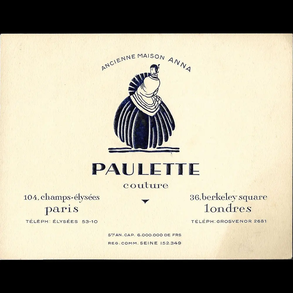 Paulette - Carte De La Maison De Couture, 104 Avenue Des Champs-Elysées À Paris (1920S) 1