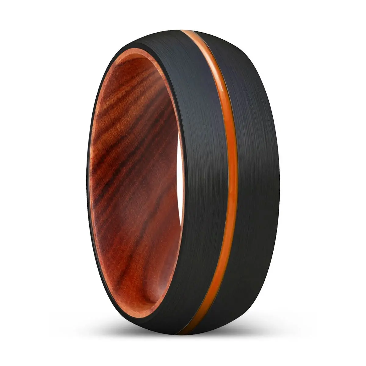 Pavilion | Iron Wood, Black Tungsten Ring, Orange Groove, Domed 1