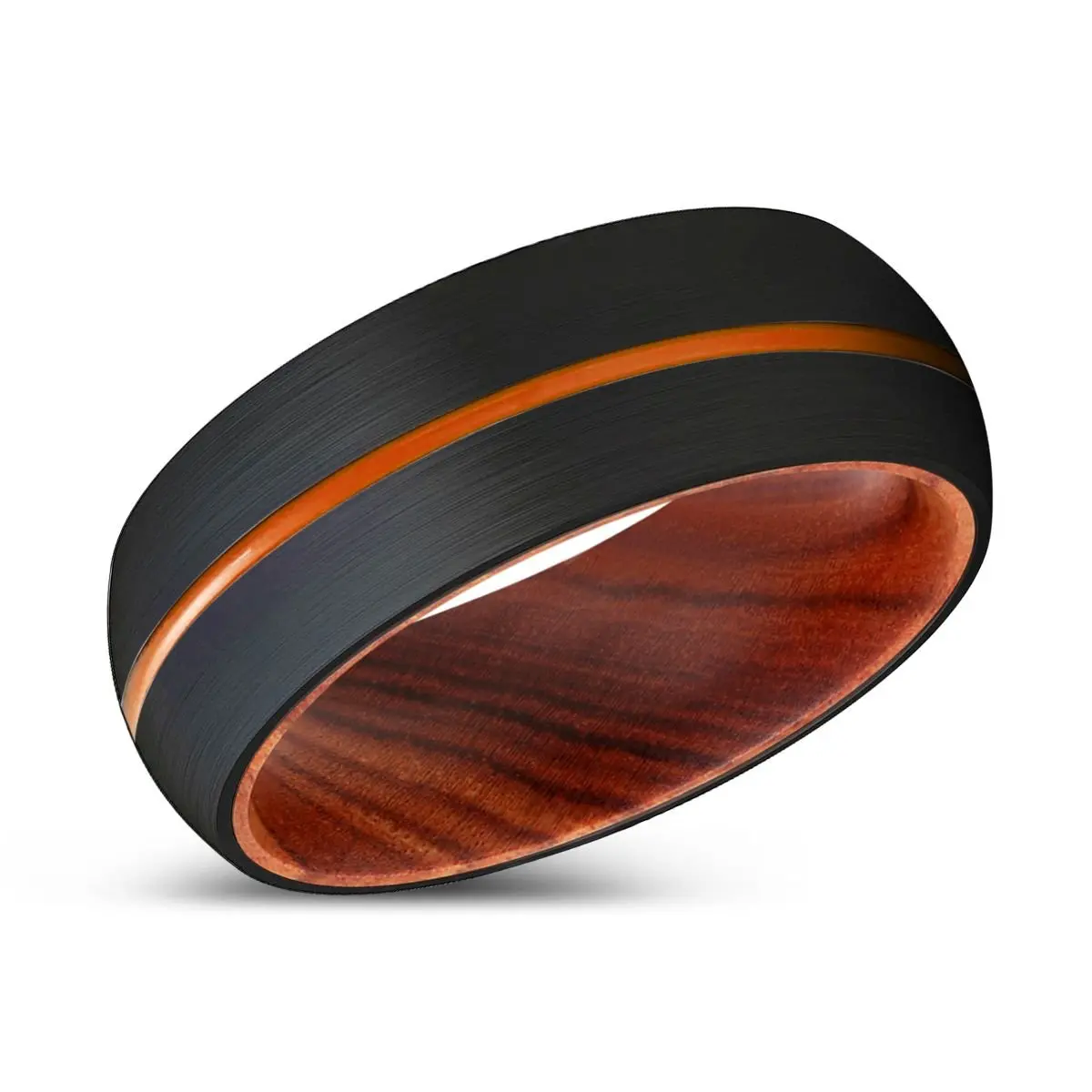 Pavilion | Iron Wood, Black Tungsten Ring, Orange Groove, Domed 2