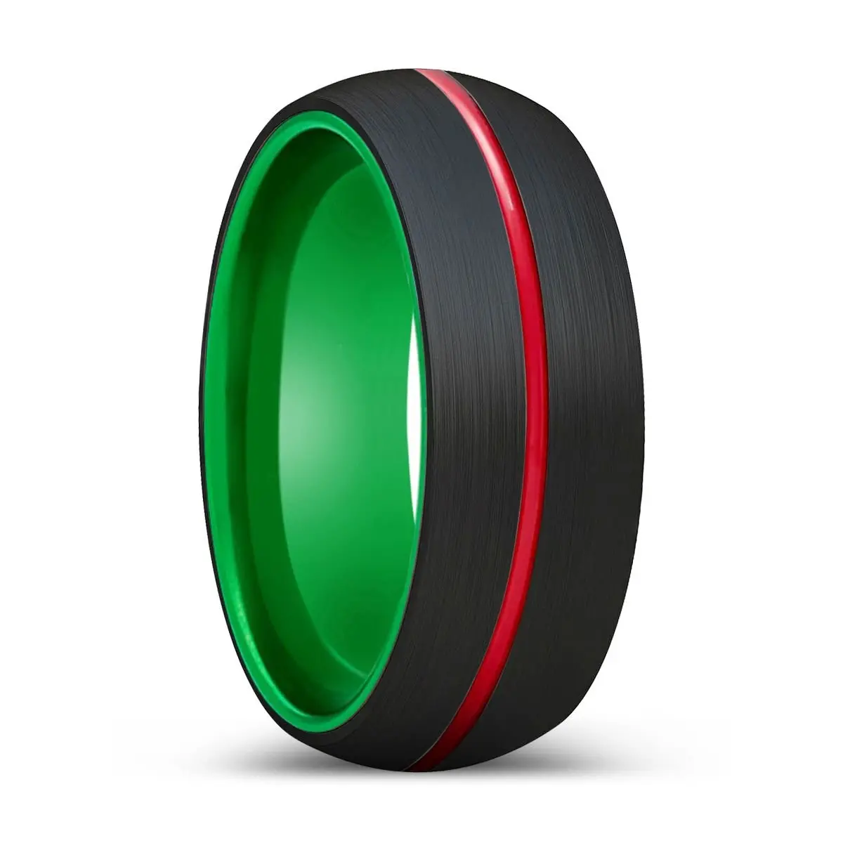 Peacock | Green Ring, Black Tungsten Ring, Red Groove, Domed 1