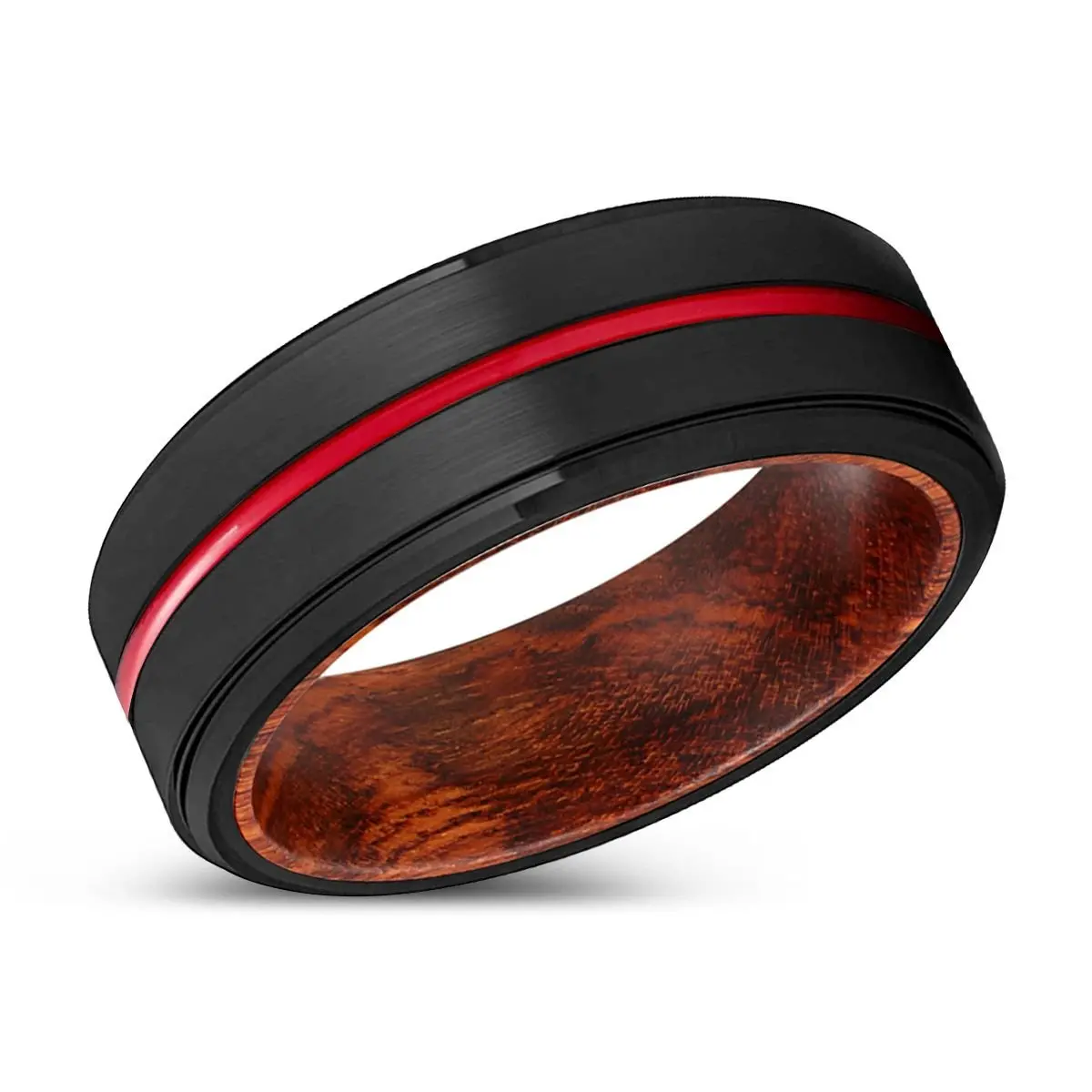 Peanut | Snake Wood, Black Tungsten Ring, Red Groove, Stepped Edge 2