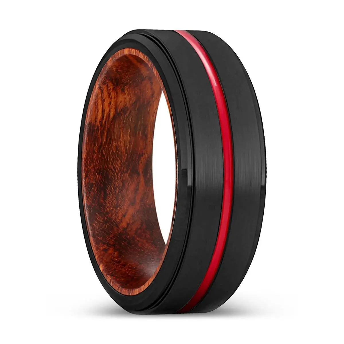 Peanut | Snake Wood, Black Tungsten Ring, Red Groove, Stepped Edge 1