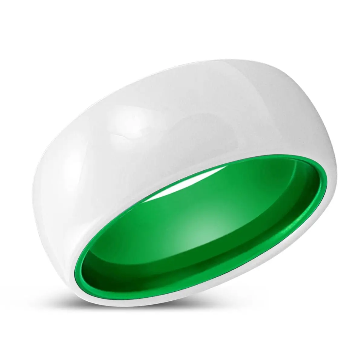 Pearly | Green Ring, White Ceramic Ring, Domed 2
