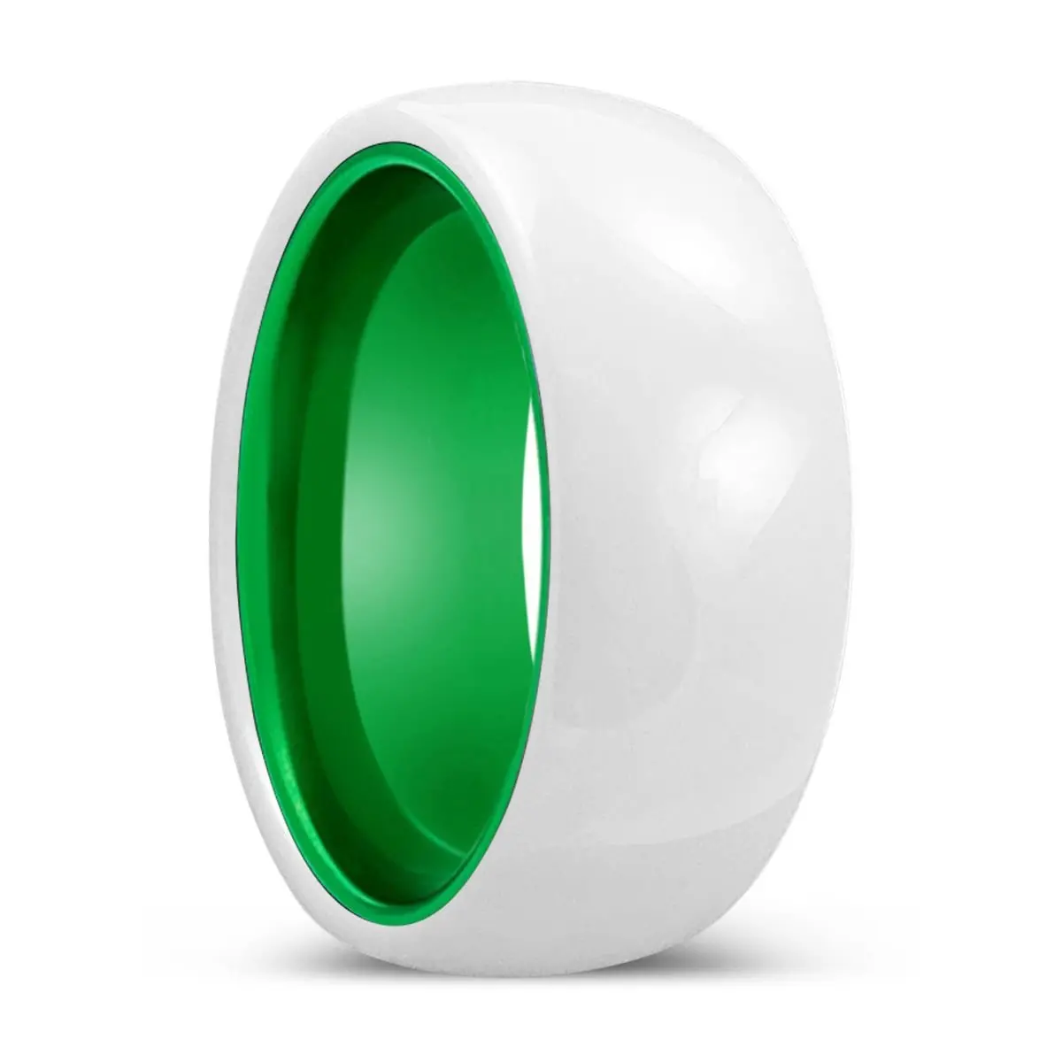Pearly | Green Ring, White Ceramic Ring, Domed 1