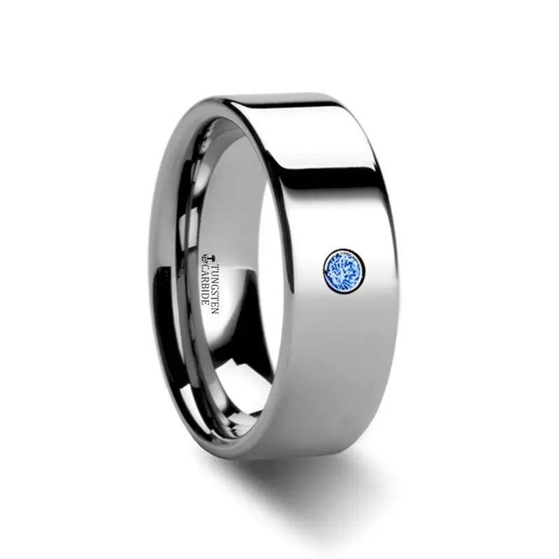 Pembroke | Polished Tungsten Ring Blue Diamond 1
