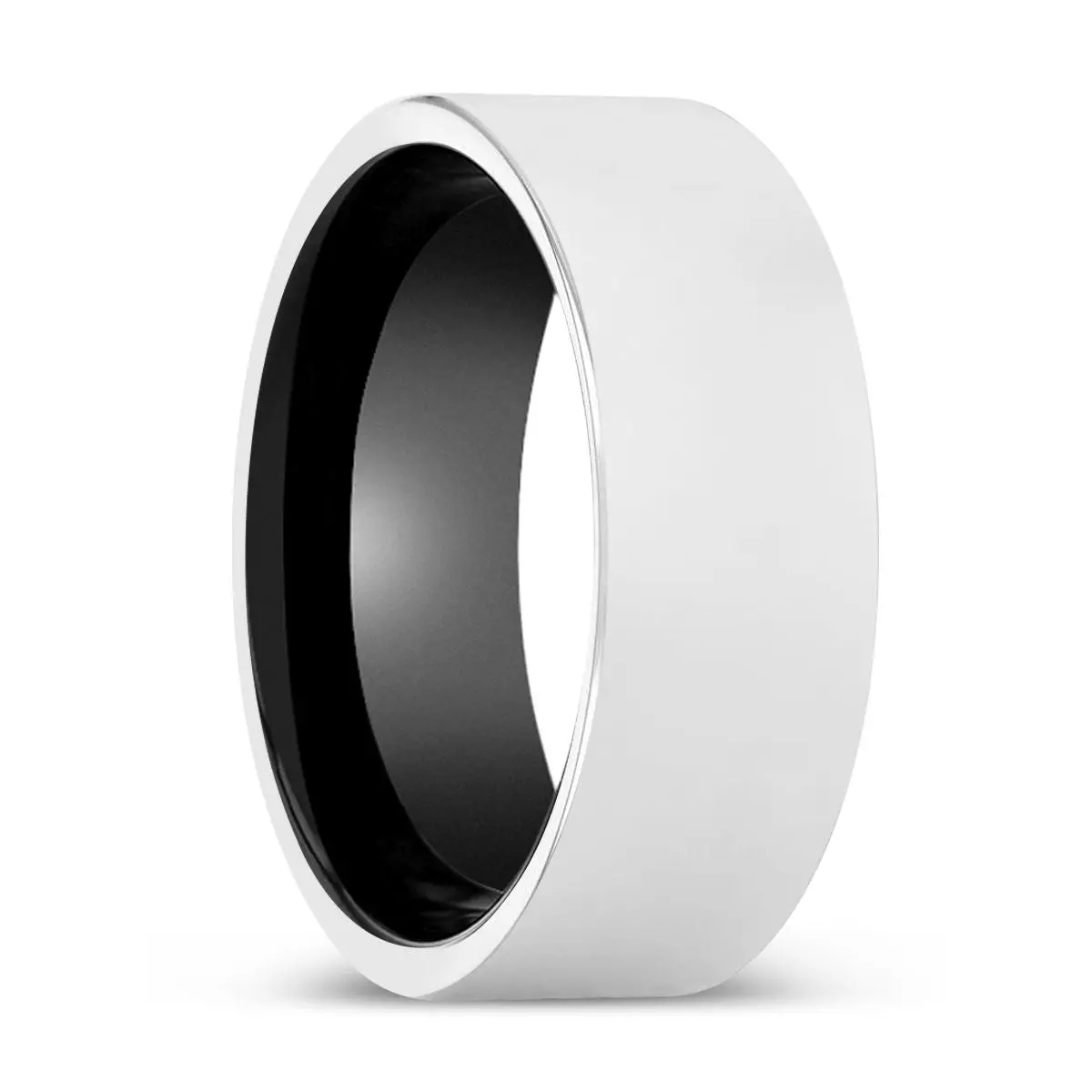 Pennington | Black Ring, Silver Tungsten Ring, Shiny, Flat 1