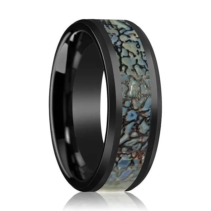 Permian | Black Ceramic Ring Blue Dinosaur Bone Inlay 1