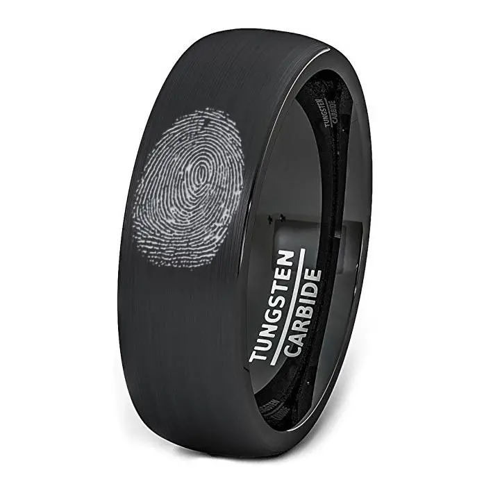 Personalized Fingerprint Engraved Tungsten Men's Wedding Band Brushed Finish Domed 2