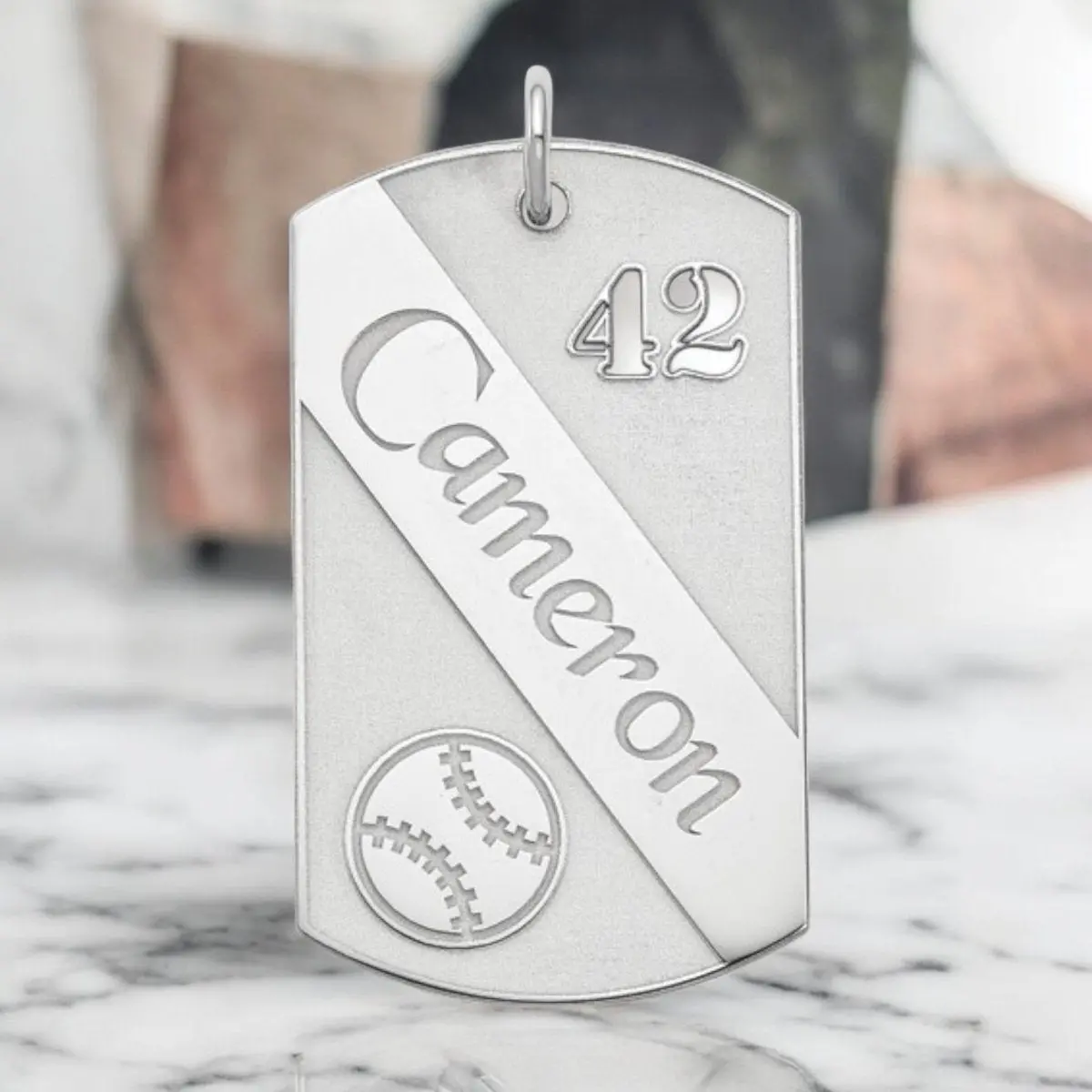 Personalized Sterling Silver Baseball Dog Tag Pendant 1