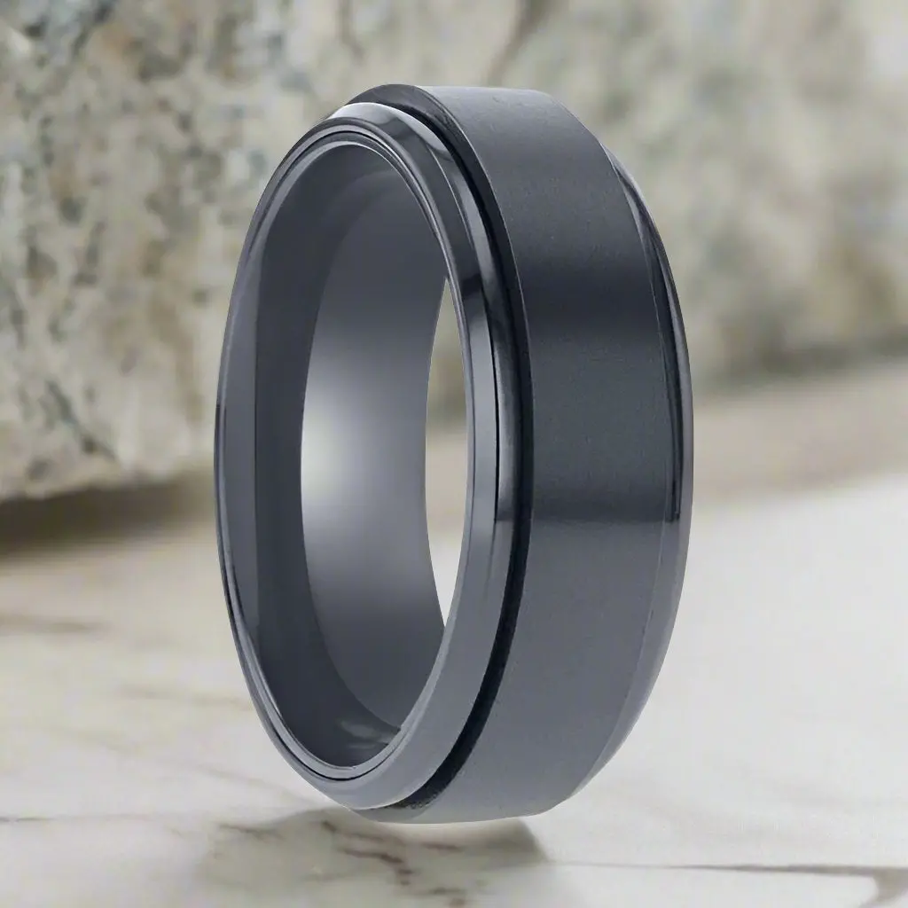Phantom | Black Titanium Ring, Fidget Spinner, Beveled 1