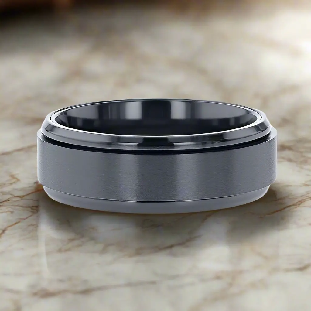 Phantom | Black Titanium Ring, Fidget Spinner, Beveled 3