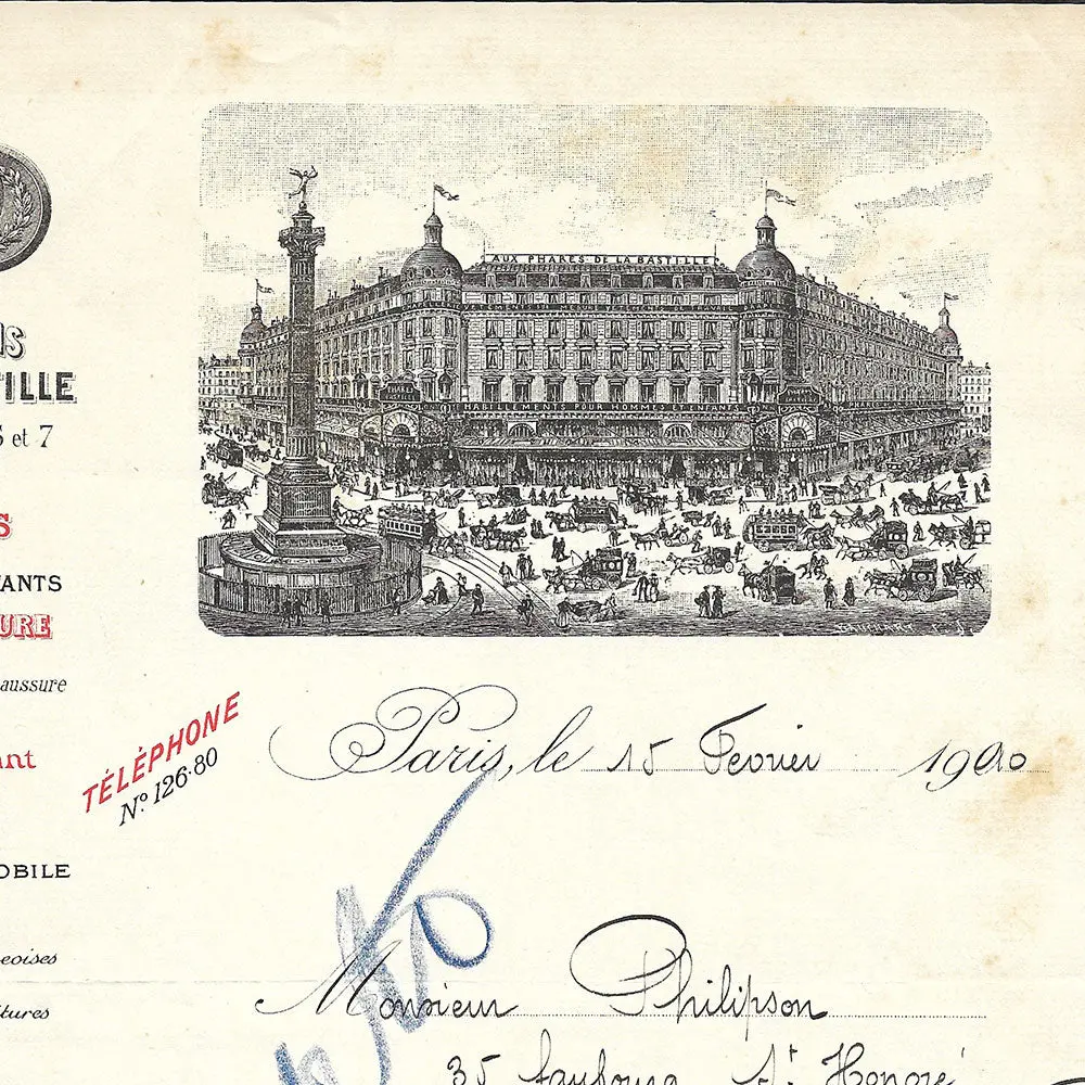Phares De Bastille - Facture Des Grands Magasins, 5 Et 7 Place De La Bastille À Paris (1900) 2