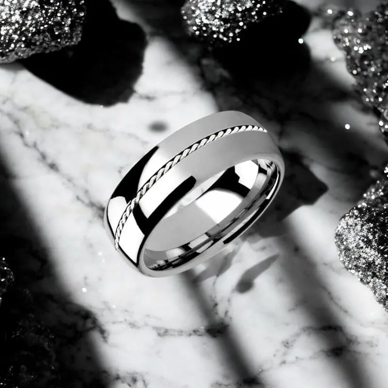 Phytheon | Silver Tungsten Ring, Braided Platinum Inlay, Domed 2