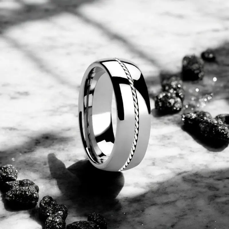 Phytheon | Silver Tungsten Ring, Braided Platinum Inlay, Domed 1