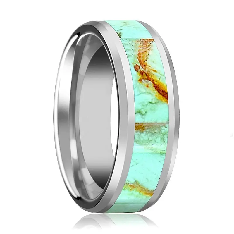 Pierre | Tungsten Ring Light Blue Turquoise Stone Inlay 1