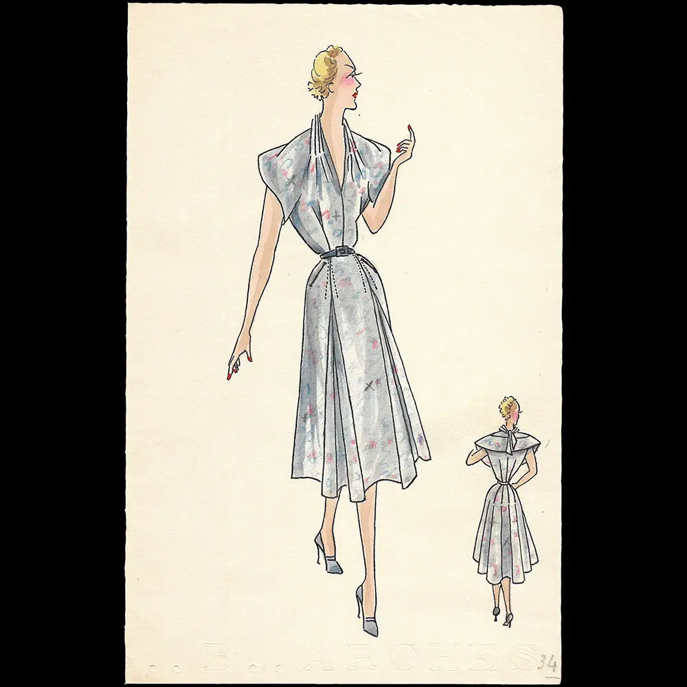 Robert Piguet - Dessin D'une Robe (1940S) 1