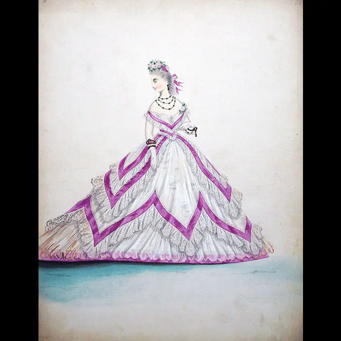 Dessin De Charles Pilatte Pour Les Maisons Worth Ou Ghys (Circa 1860-1870) 1