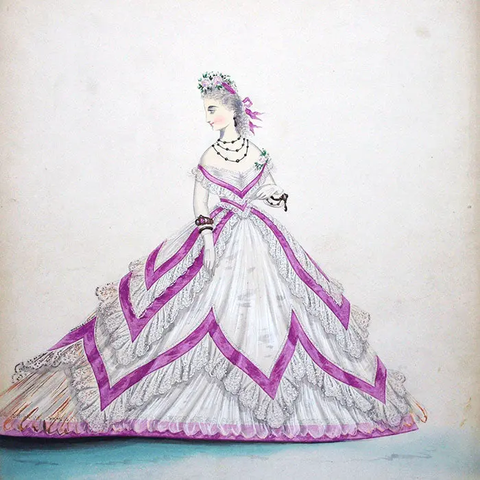 Dessin De Charles Pilatte Pour Les Maisons Worth Ou Ghys (Circa 1860-1870) 2
