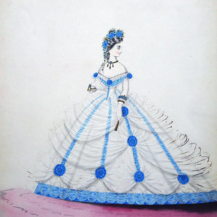 Dessin De Charles Pilatte Pour Les Maisons Worth Ou Ghys (Circa 1860-1870) 2
