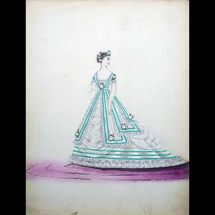 Dessin De Charles Pilatte Pour Les Maisons Worth Ou Ghys (Circa 1860-1870) 1
