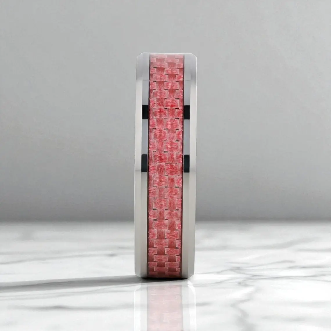 Pink | Tungsten Wedding Band With Pink Carbon Fiber 4