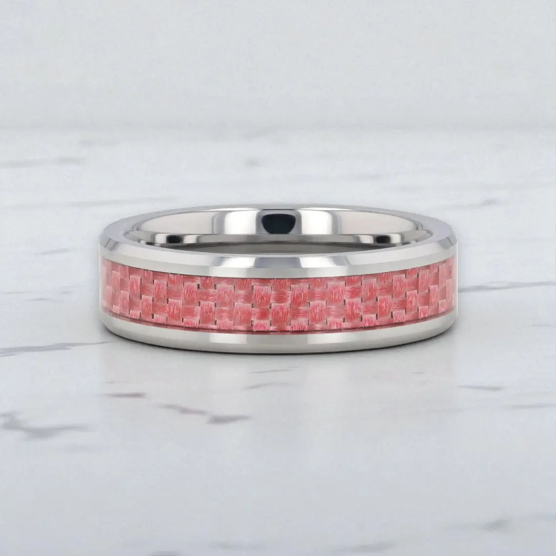 Pink | Tungsten Wedding Band With Pink Carbon Fiber 5
