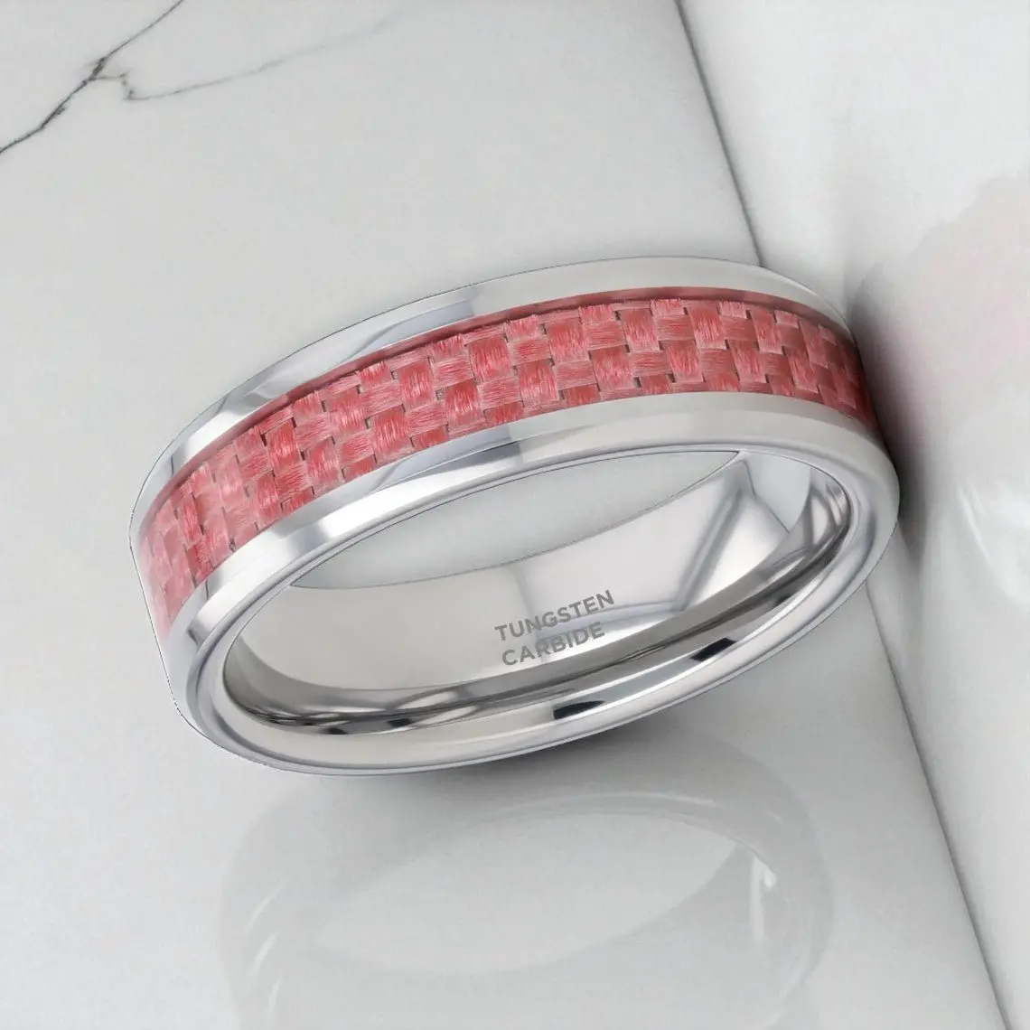 Pink | Tungsten Wedding Band With Pink Carbon Fiber 3
