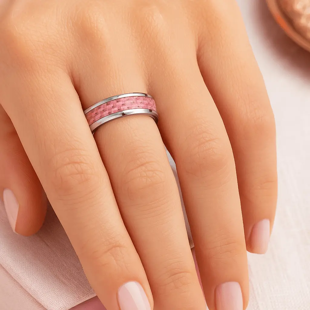 Pink | Tungsten Wedding Band With Pink Carbon Fiber 2
