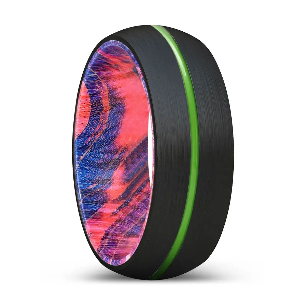 Plunge | Blue & Red Wood, Black Tungsten Ring, Green Groove, Domed 1
