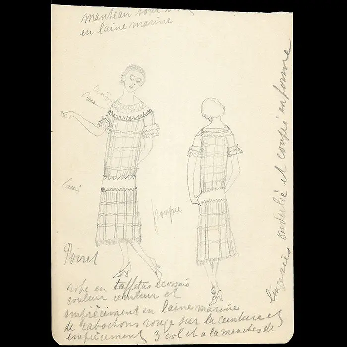 Poiret - Dessin D'une Robe De Taffetas Écossais (1920S) 1