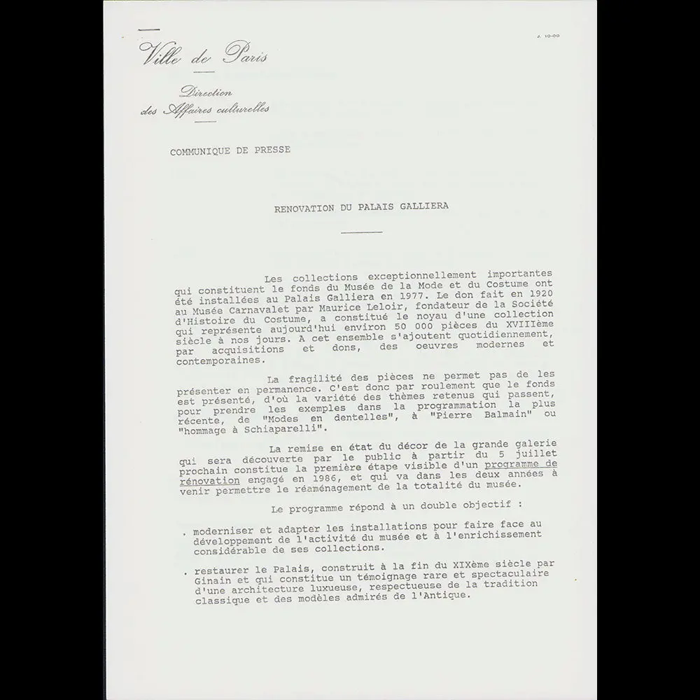 Paul Poiret Et Nicole Groult, Maîtres De La Mode Art Déco, Dossier De Presse (1986) 2