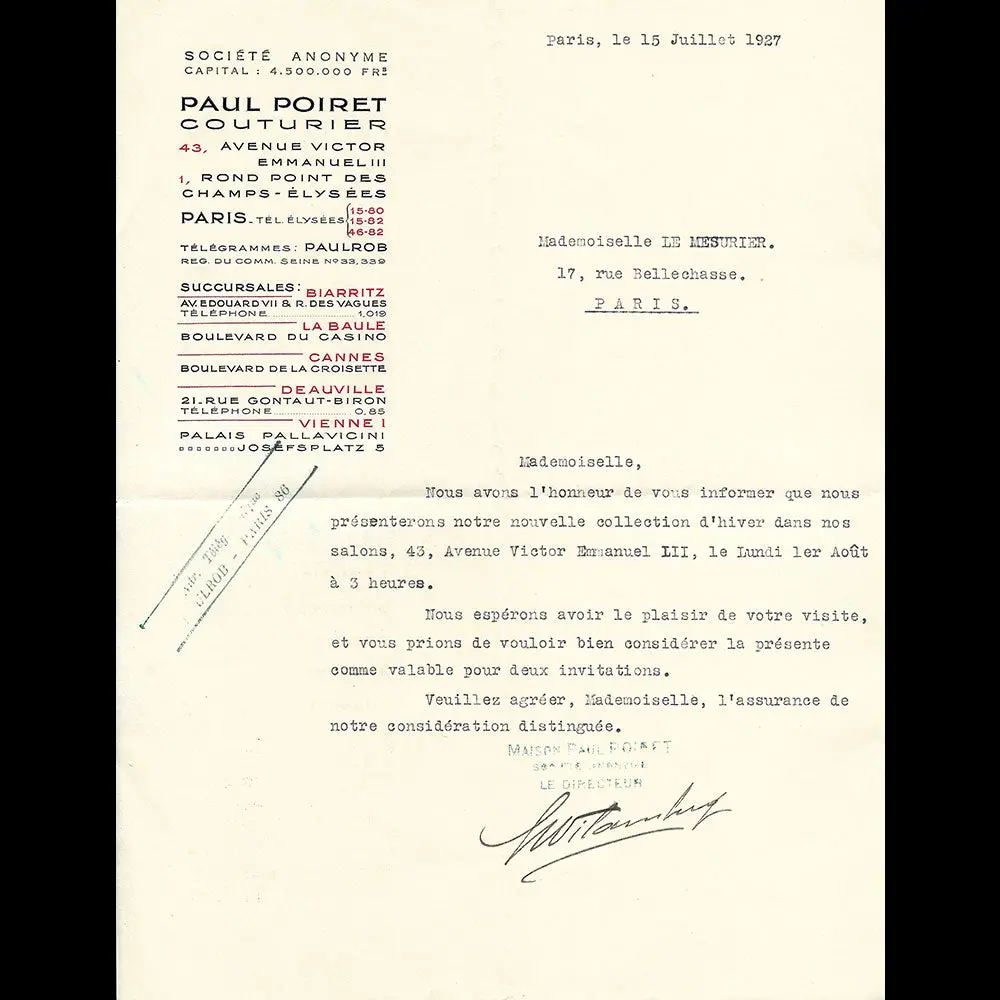 Paul Poiret - Invitation Pour La Collection Hiver 1927 1