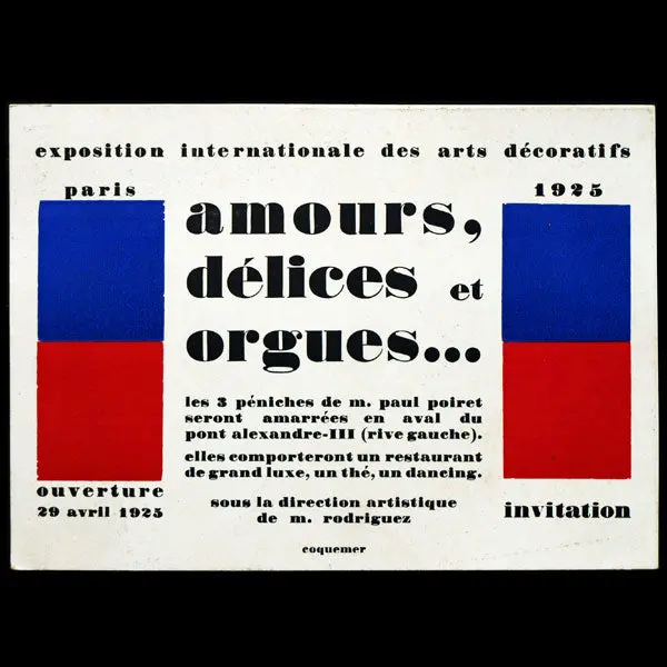 Invitation À L'inauguration Des Péniches De Paul Poiret Amours, Délices Et Orgues À L'exposition Des Arts Décoratifs (1925) 1