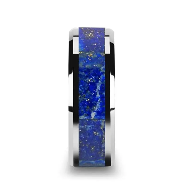 Osias | Tungsten Ring, Blue Lapis Inlay, Beveled 2