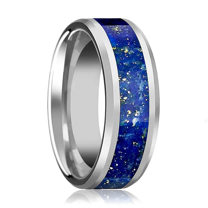Osias | Tungsten Ring, Blue Lapis Inlay, Beveled 1