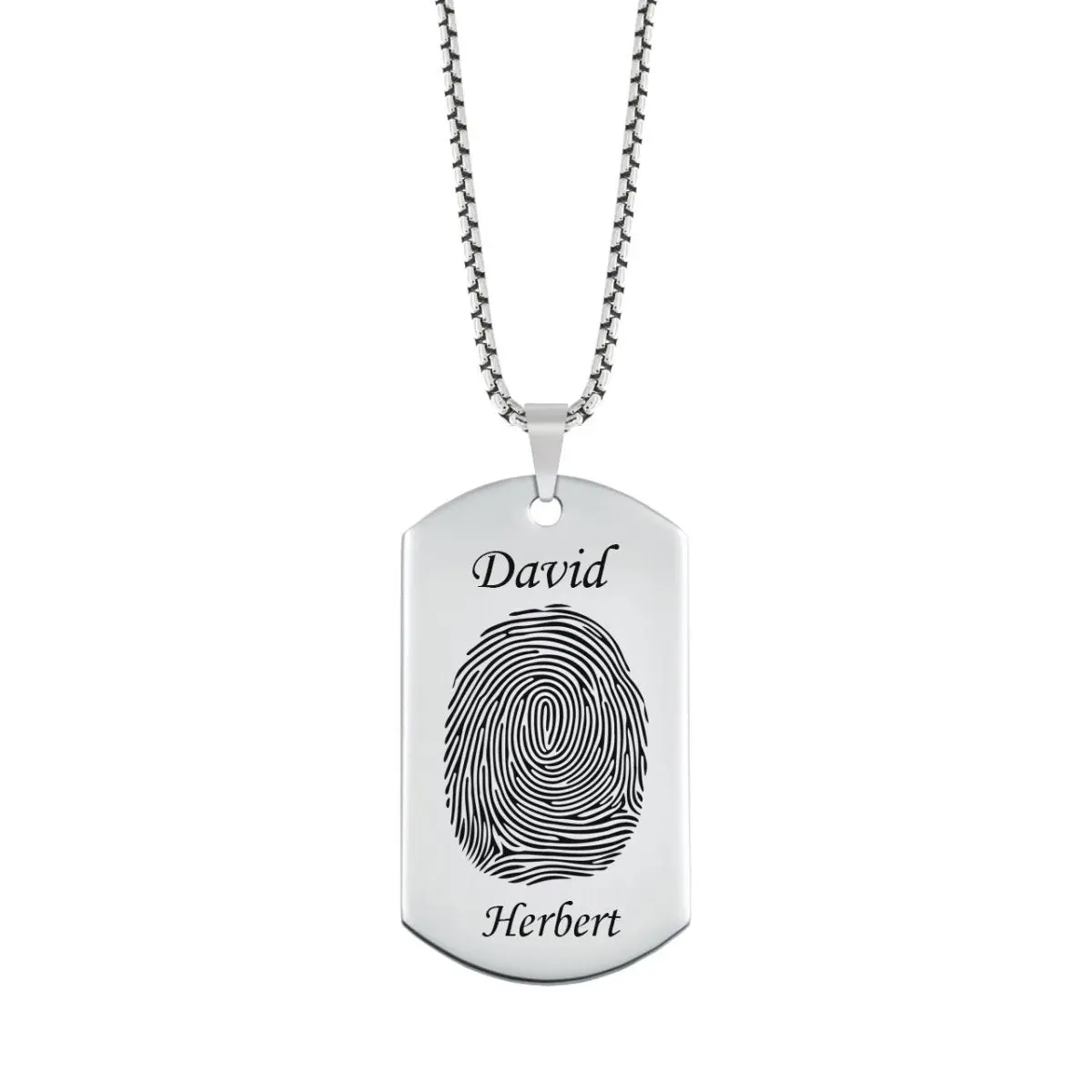 Polished Stainless Steel Fingerprint Dog Tag W/ First And Last Name 2