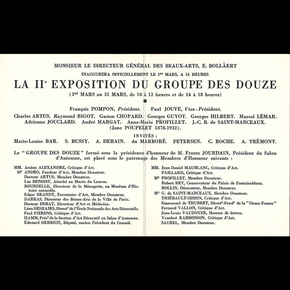 Iie Exposition Du Groupe Des Douze, Invitation En L'hôtel Ruhlmann (1932) 2