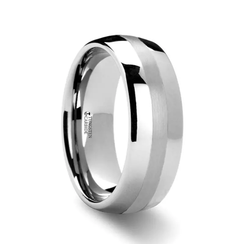 Pontus | Tungsten Ring Platinum Inlaid Domed 1